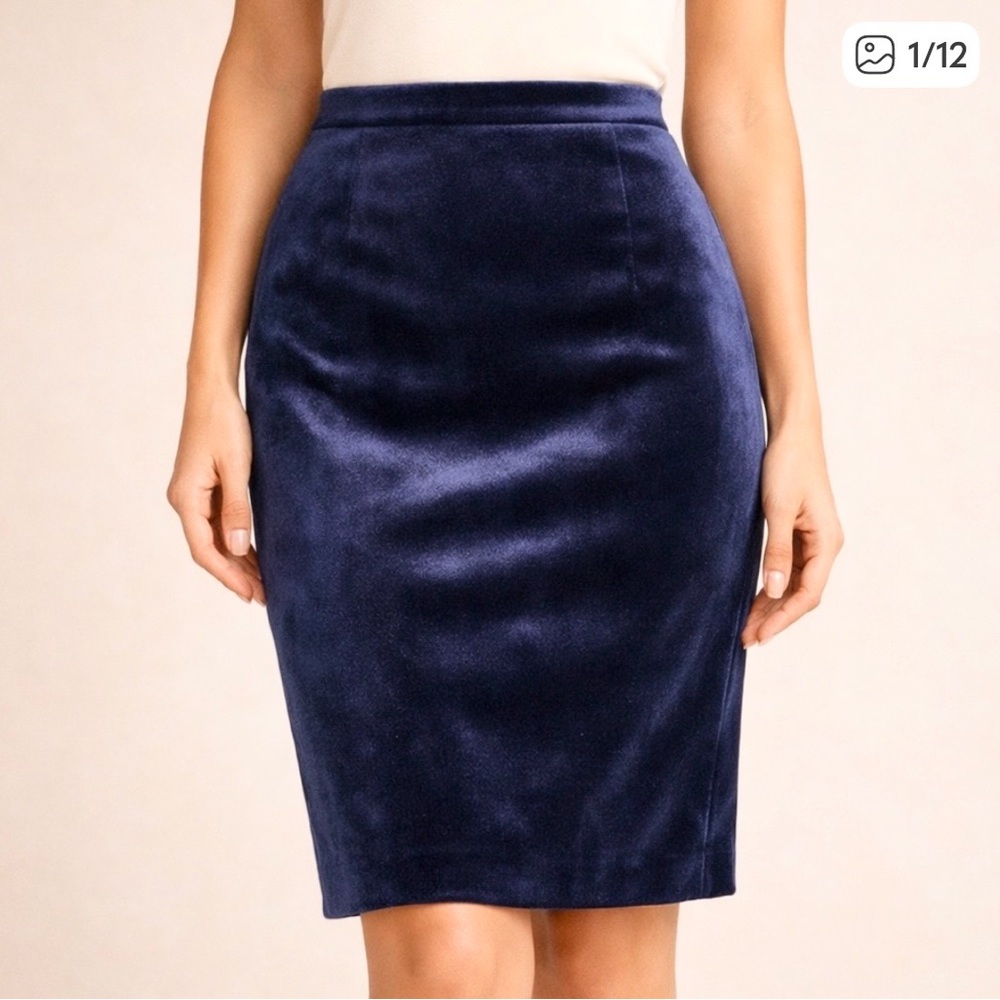 Luisa Spagnoli Midnight Blue Velvet Pencil Skirt IT 42 M Made in Italy Lined